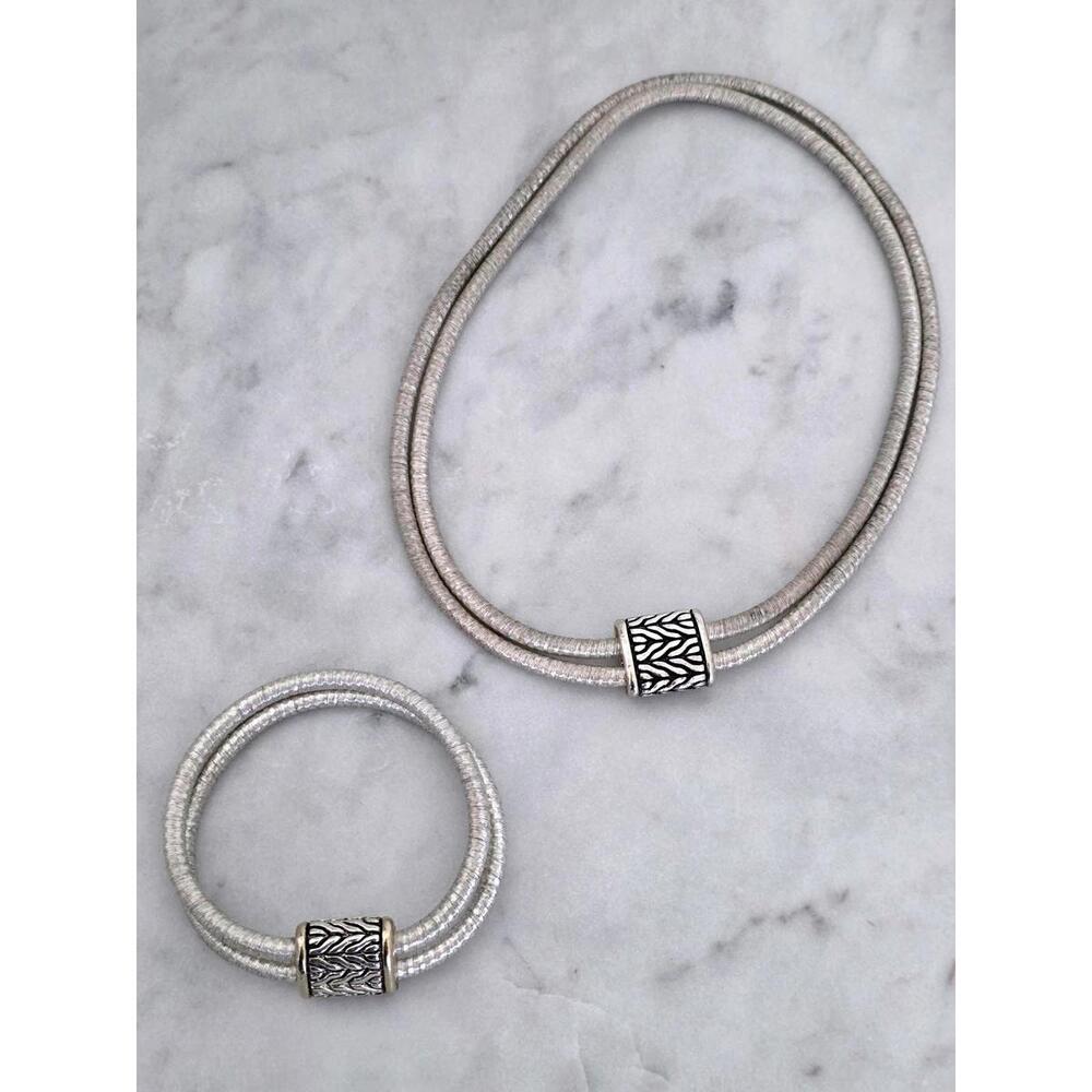 Vintage Necklace & Bracelet Set – Sparkly Silver Cord with Magnetic Clasp
